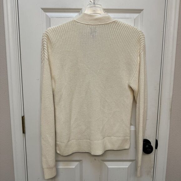 GAP WOMEN'S 100% COTTON CHUNKY SOFT-KNIT CARDIGAN SWEATER LARGE CREAM PREPPY - Picture 2 of 9